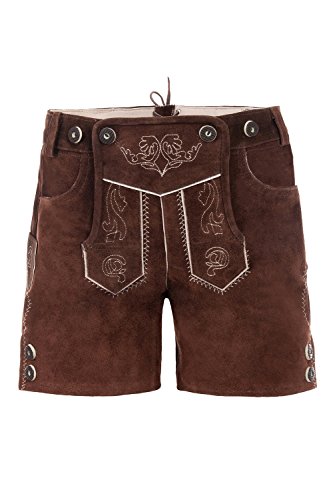 Edelnice Trachtenmode Children's Costume Leather Shorts Dark Brown Calf Leather Size 128 – 164 - Brown - 164