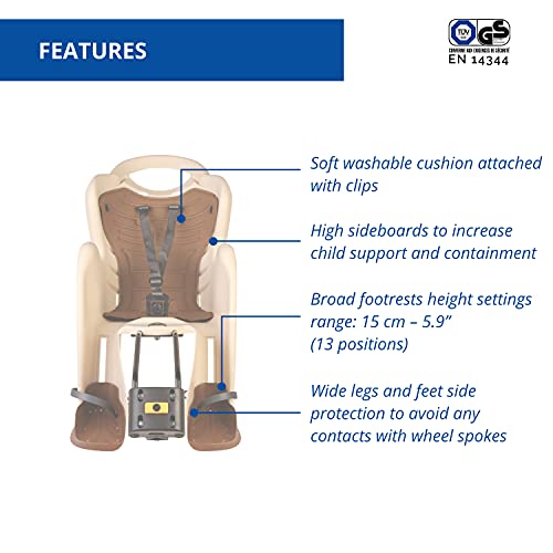 Mr Fox- Rear seat for Bicycle - for children up to 22 kg, from 3 to 8 years old - can be fixed to frame - Beige