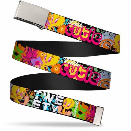 Buckle-Down Unisex-Adult's Web Belt, Tweety Bird Poses Little Cutie-Loveable Black/Multi Color, 1.25" Wide-Fits up to 42" Pant Size