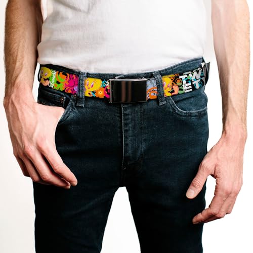 Buckle-Down Unisex-Adult's Web Belt, Tweety Bird Poses Little Cutie-Loveable Black/Multi Color, 1.25" Wide-Fits up to 42" Pant Size