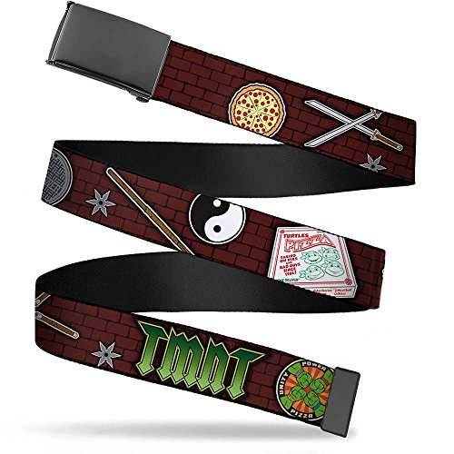 Nickelodeon Unisex-Adult's Buckle-Down Web Belt Ninja Turtles 1.5", Classic TMNT Gear/Elements Brick Wall, Wide/Fits up to 42" Pant Size