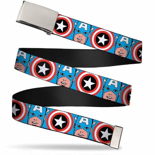 Captain America Marvel Superhero Retro Face & Shield Collage Web Belt Chrome