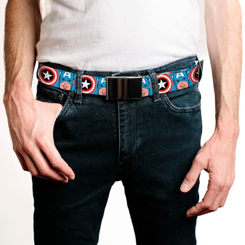 Captain America Marvel Superhero Retro Face & Shield Collage Web Belt Chrome