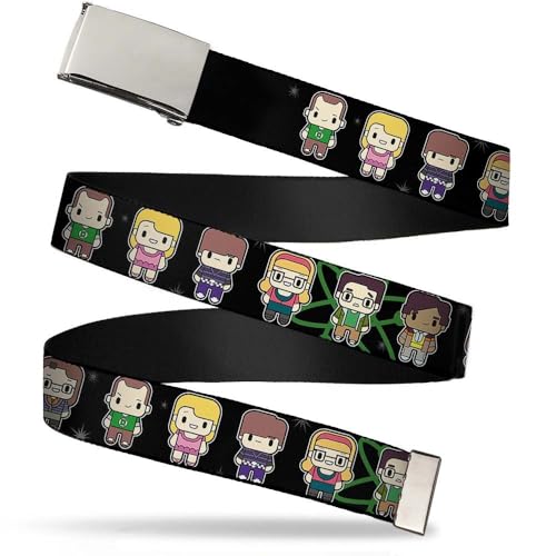 Buckle-Down Kids Web Belt 1.0", Big Bang Theory Chibi Characters/Atom/Stars, Wide-Fits Size 20 US