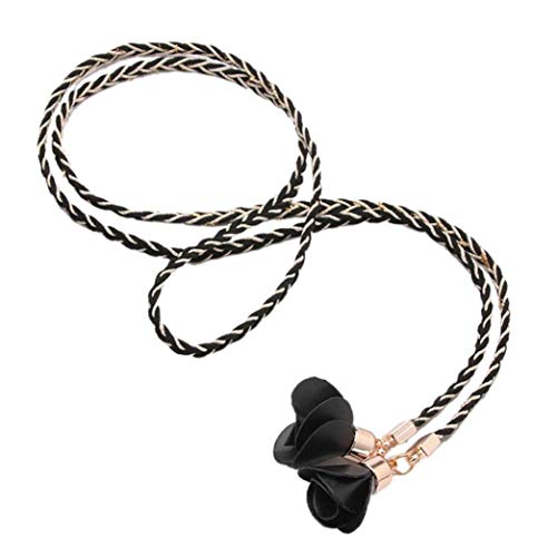 Ladies Braided Belt With Fashion Rose Embellishment Girls Tassel Waist Chain Thin Waist Rope Knit Belts
