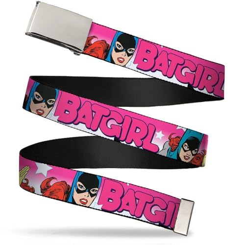 Buckle-Down Kids Web Belt, Batgirl Bubble Letters W/Stars Pink/White, 1.0" Wide-Fits Size 20 US