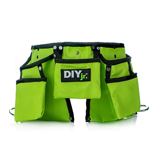 My First Tool Belt Green by DIYjr - Real Tool Belt for Kids Sturdy Tool Apron for Children Construction Childs Toolbelt Adjustable Boys and Girls Junior Carpenter Set