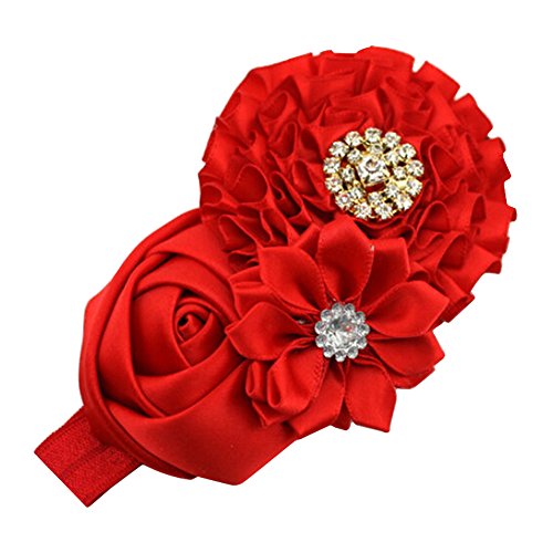 SANWOOD Baby Girls Rhinestone Headband Ribbon Hair Band (Red)