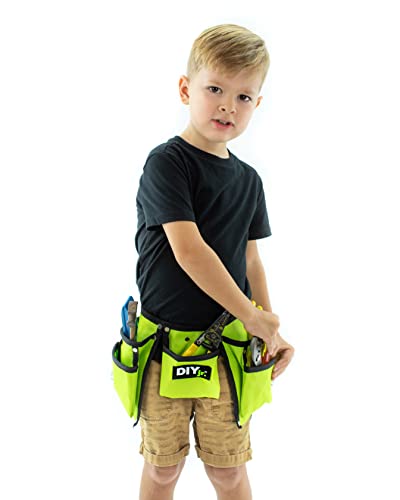 My First Tool Belt Green by DIYjr - Real Tool Belt for Kids Sturdy Tool Apron for Children Construction Childs Toolbelt Adjustable Boys and Girls Junior Carpenter Set