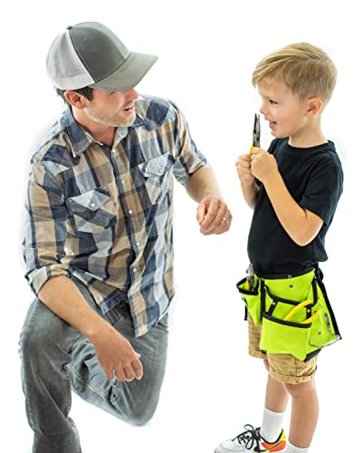 My First Tool Belt Green by DIYjr - Real Tool Belt for Kids Sturdy Tool Apron for Children Construction Childs Toolbelt Adjustable Boys and Girls Junior Carpenter Set