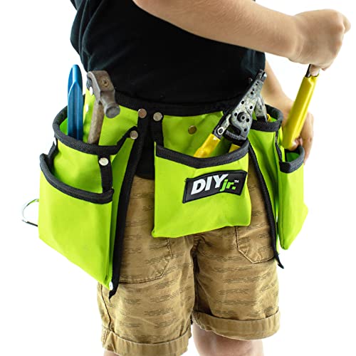 My First Tool Belt Green by DIYjr - Real Tool Belt for Kids Sturdy Tool Apron for Children Construction Childs Toolbelt Adjustable Boys and Girls Junior Carpenter Set