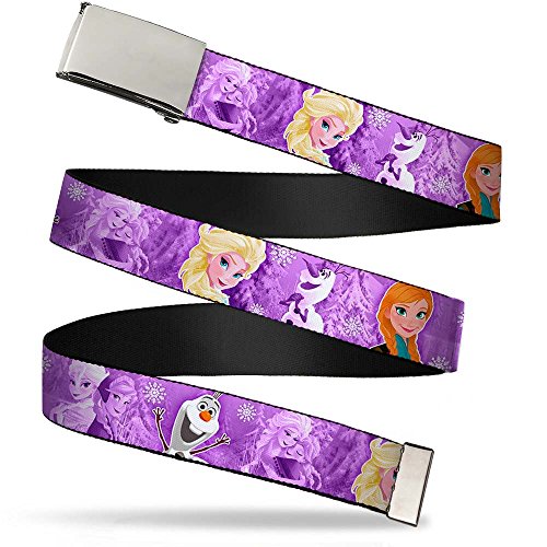 Buckle-Down Kids Web Belt, Frozen Anna/Elsa/Olaf Poses/Scenes Purples, 1.0" Wide-Fits Size 20 US