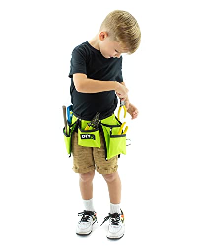 My First Tool Belt Green by DIYjr - Real Tool Belt for Kids Sturdy Tool Apron for Children Construction Childs Toolbelt Adjustable Boys and Girls Junior Carpenter Set