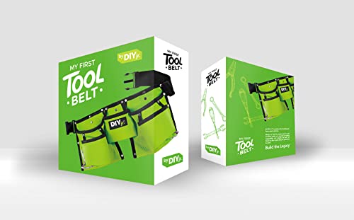 My First Tool Belt Green by DIYjr - Real Tool Belt for Kids Sturdy Tool Apron for Children Construction Childs Toolbelt Adjustable Boys and Girls Junior Carpenter Set