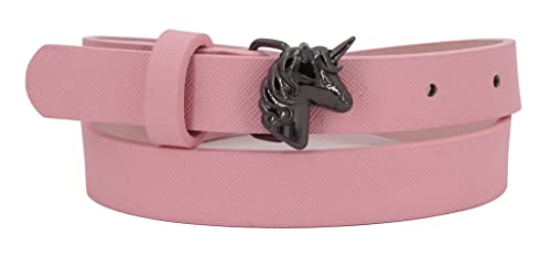EANAGO vegan belt >UNICORN< for children - pink children's belt with black unicorn buckle modern belt for grils from approx. 6-15 years