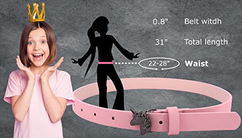 EANAGO vegan belt >UNICORN< for children - pink children's belt with black unicorn buckle modern belt for grils from approx. 6-15 years