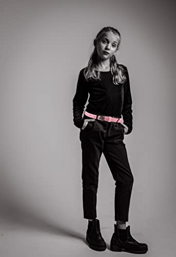 EANAGO vegan belt >UNICORN< for children - pink children's belt with black unicorn buckle modern belt for grils from approx. 6-15 years