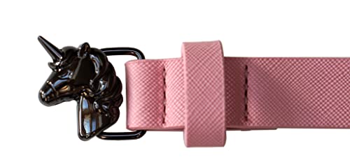 EANAGO vegan belt >UNICORN< for children - pink children's belt with black unicorn buckle modern belt for grils from approx. 6-15 years