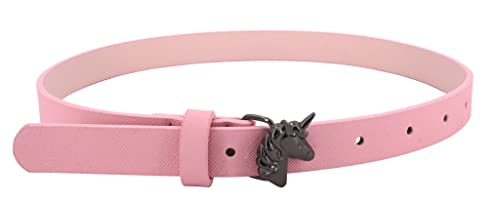 EANAGO vegan belt >UNICORN< for children - pink children's belt with black unicorn buckle modern belt for grils from approx. 6-15 years