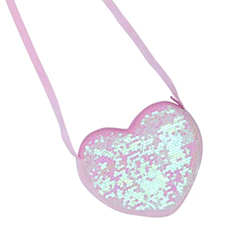 TENDYCOCO Kids Crossbody Bag Sequin Delicate Shoulder Bag Heart Shape Cross Body Glitter Sequins Coin Purse Messenger Bag for Children Girls for Girls Kids Womens Crossbody Bag