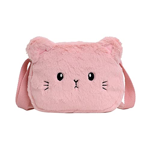 Women Girls Cute Plush Crossbody Bag - Lovely Mini Shoulder Bags Great Birthday Christmas Gift (Pink)