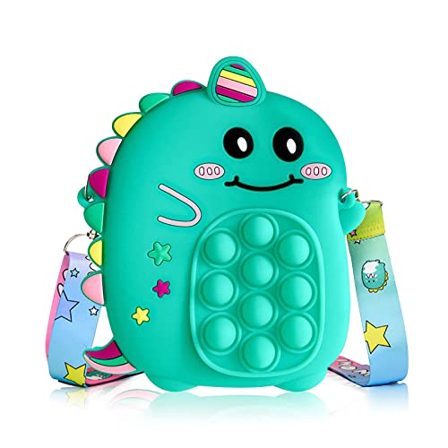ariel-gxr Pop Bag It Fidget Bag,Dinosaur Pop Purse Silicone Push Bubble Bag for Boys and Girls Fashion Sensory Toy Handbag with Adjustable Shoulder Straps(Green)