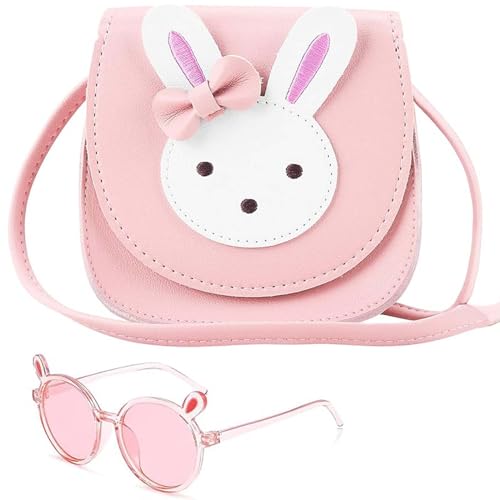JIANYH Toddler Handbag, Girls Handbag, Cute Rabbit Kids Handbag, Bunny Bag with Bunny Ears Sunglasses, Girls Shoulder Bag with Adjustable Strap for Preschool Kids Toddlers Girls