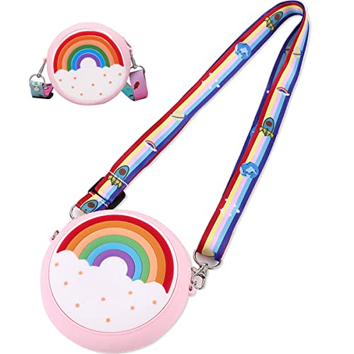 Little Girls Handbag with Zipper, Girls Handbags for Kids, Girls Purses for Teens, Shoulder Bags, Rainbow Backpack Pink,Girls Crossbody Bag, Toddler Handbags, Messenger Bag with Adjustable Strap.
