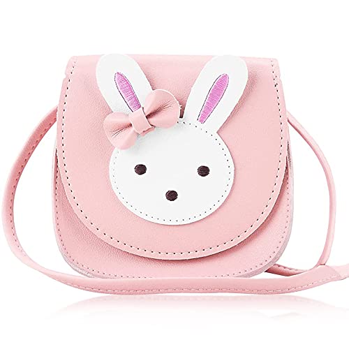 NiCoLa Girls Shoulder Bag Cute Princess Cross body Bag Rabbit PU Leather Handbag Cartoon Animal Mini Bag with Adjustable Strap for Kids Baby Girls (Pink)