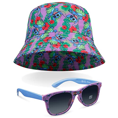 Disney Stitch Sunglasses and Bucket Hat Summer Accessories Set for Girls Lightweight Breathable One Size Sun Hat 100% UV Protection Kids Sunglasses Travel Holiday Stitch Gifts for Girls Multi
