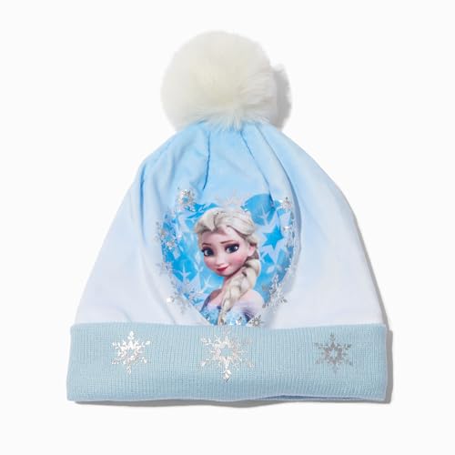 Claire's Disney Frozen Kids Beanie - Warm Winter Kids Wooly Bobble Hat Featuring Elsa and Snowflakes, Childrens, One Size Fits All, Blue