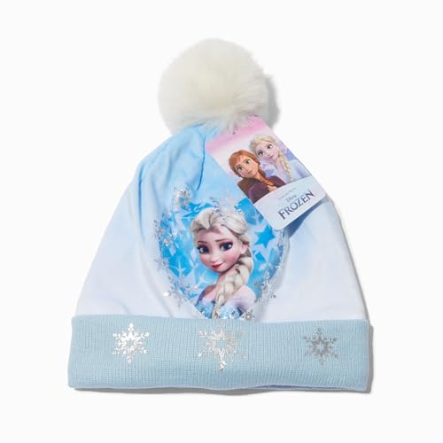 Claire's Disney Frozen Kids Beanie - Warm Winter Kids Wooly Bobble Hat Featuring Elsa and Snowflakes, Childrens, One Size Fits All, Blue