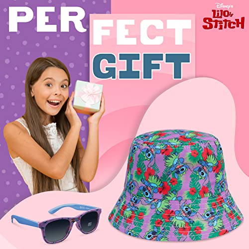 Disney Stitch Sunglasses and Bucket Hat Summer Accessories Set for Girls Lightweight Breathable One Size Sun Hat 100% UV Protection Kids Sunglasses Travel Holiday Stitch Gifts for Girls Multi
