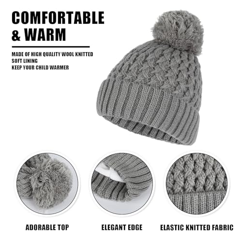 3 Pieces Kids Winter Hat Gloves Scarf Set, Kids Knit Thick Scarf Warm Knitted Beanie Hat Scarf Set Thermal Soft Thick Scarf Hat Snow Gloves Set for Girls Boys Children 1-6 Year Old (Grey)