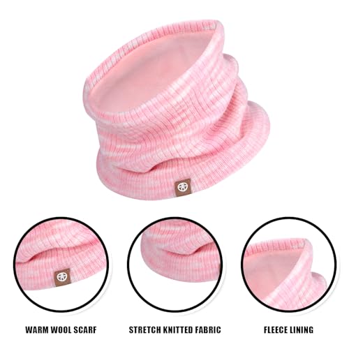3 Pieces Kids Hat Scarf Gloves Set Thermal Knitted Hat Scarf and Gloves Set Kids with Double Layer Fleece Lining Two Fingers Touch Screen Gloves Set for Children Outdoor Boy Girl (Pink)