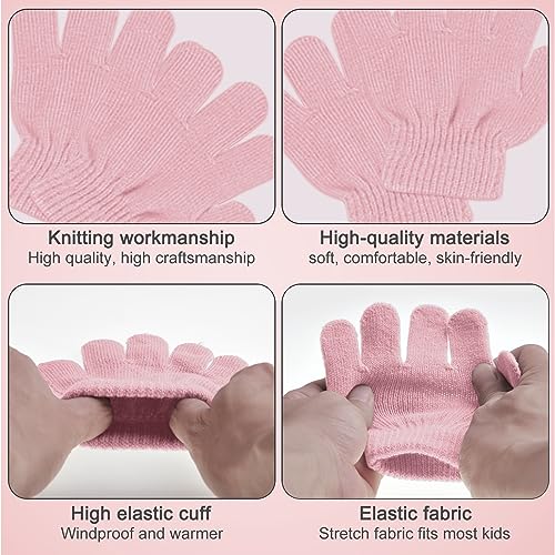 Enwokran Kids Winter Warm Beanie Hat Scarf Gloves Set 3 in1,3pcs Thermal Knit Crochet Thick Fluffy Cap Pom Bobble Hat Neck Warmer Gloves Setfor Girls Boys Children Aged 2-6 (Pink)