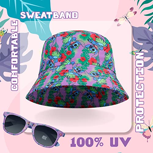 Disney Stitch Sunglasses and Bucket Hat Summer Accessories Set for Girls Lightweight Breathable One Size Sun Hat 100% UV Protection Kids Sunglasses Travel Holiday Stitch Gifts for Girls Multi