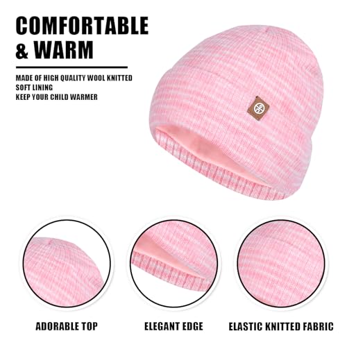 3 Pieces Kids Hat Scarf Gloves Set Thermal Knitted Hat Scarf and Gloves Set Kids with Double Layer Fleece Lining Two Fingers Touch Screen Gloves Set for Children Outdoor Boy Girl (Pink)