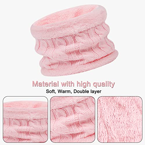Enwokran Kids Winter Warm Beanie Hat Scarf Gloves Set 3 in1,3pcs Thermal Knit Crochet Thick Fluffy Cap Pom Bobble Hat Neck Warmer Gloves Setfor Girls Boys Children Aged 2-6 (Pink)