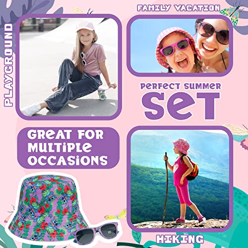 Disney Stitch Sunglasses and Bucket Hat Summer Accessories Set for Girls Lightweight Breathable One Size Sun Hat 100% UV Protection Kids Sunglasses Travel Holiday Stitch Gifts for Girls Multi