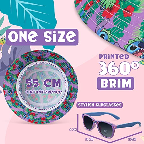 Disney Stitch Sunglasses and Bucket Hat Summer Accessories Set for Girls Lightweight Breathable One Size Sun Hat 100% UV Protection Kids Sunglasses Travel Holiday Stitch Gifts for Girls Multi
