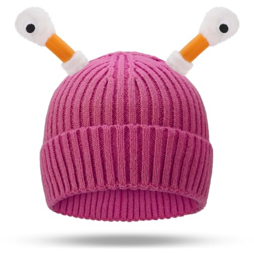 Zuimei Winter Monster Knit Hat, Parent-Child Glowing Beanie Hat Cute Macaron Knitted Hat Warm Cuffed Cap Knit Hats for Boys and Girls Red