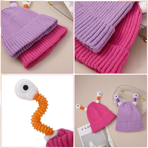 Zuimei Winter Monster Knit Hat, Parent-Child Glowing Beanie Hat Cute Macaron Knitted Hat Warm Cuffed Cap Knit Hats for Boys and Girls Red