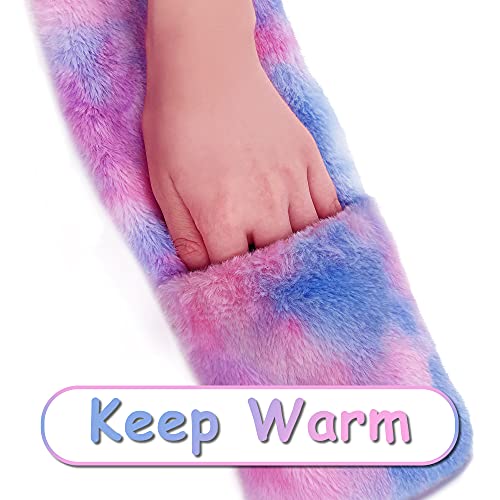 Girls Unicorn Hat, Plush Winter Hat for Kids Soft Plush Hat and Gloves(Pink and Sky Blue, One Size)