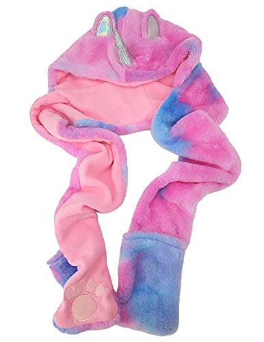 Girls Unicorn Hat, Plush Winter Hat for Kids Soft Plush Hat and Gloves(Pink and Sky Blue, One Size)