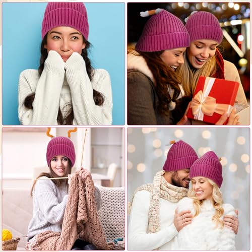 Zuimei Winter Monster Knit Hat, Parent-Child Glowing Beanie Hat Cute Macaron Knitted Hat Warm Cuffed Cap Knit Hats for Boys and Girls Red