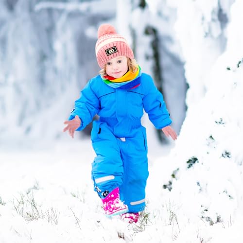 QKURT Children Beanie Hat Scarf Glove Set, Kids Winter Warm Knitted Set Stripe Thermal Cap with Pom Hairball Neck Warmer Gloves Soft Hat Scarf Mitten for 5-12 Years Old