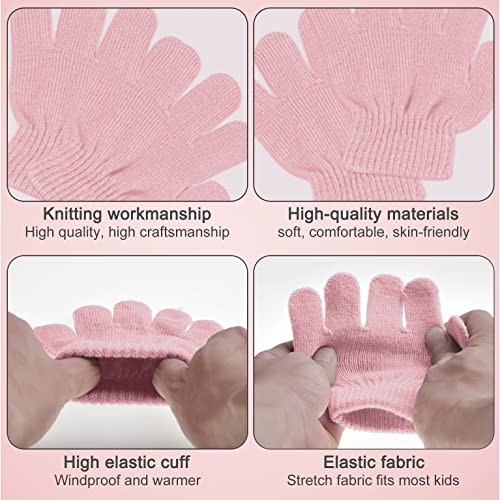 Kids Winter Beanie Hat Scarf Gloves Set 3 in1, 3Pcs Knit Warm Toddler Winter Cap Gloves Neck Warmer for Boys Girls 1-6 Year, Winter Accessories Sets for Children Outdoor Sports (Pink)