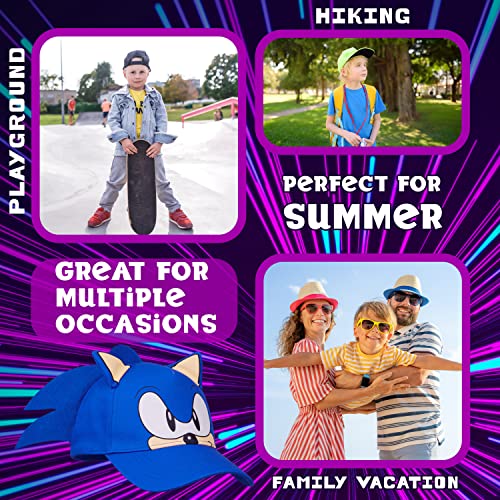 Sonic The Hedgehog 3D Baseball Cap for Boys Summer Holiday Accessories Blue One Size Adjustable Strap Boys Hat Lightweight Breathable Sun Hat Gamer Gifts for Boys