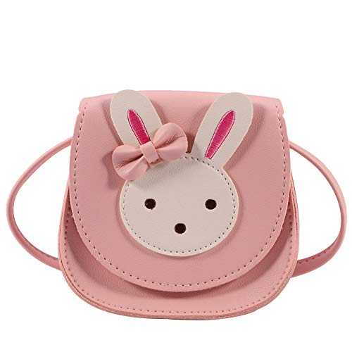 GOTH Perhk Girls Shoulder Bag Crossbody Bag Cute Bunny Rabbit PU Leather Handbag Cartoon Animal Mini Bag for Preschool Kids Toddlers Baby Girls(Pink)